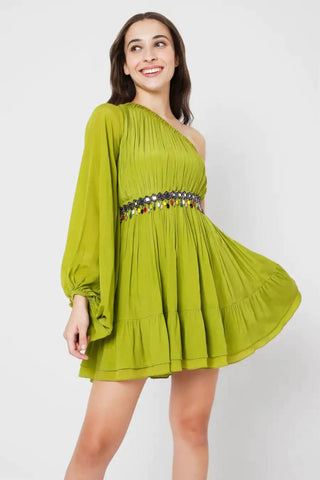 Lime Green One Shoulder Dress