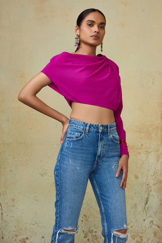 MAGENTA DRAPED ONE SHOULDER TOP