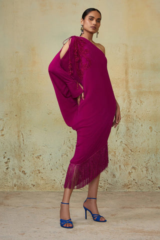 MAGENTA ONE SHOULDER DRAPE DRESS