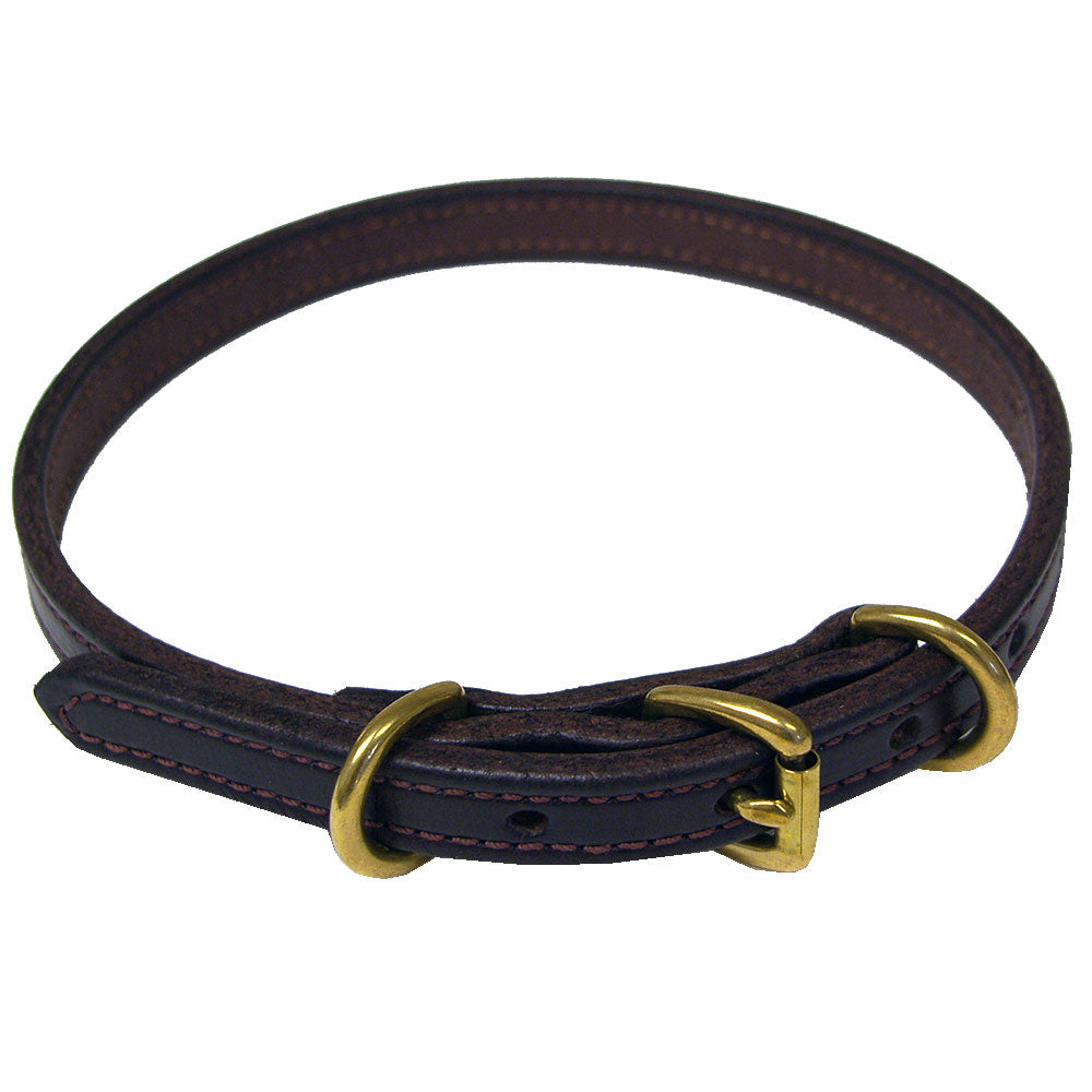 5/8 Leather Dog Collar Double Stitched Solid Brass Hardware