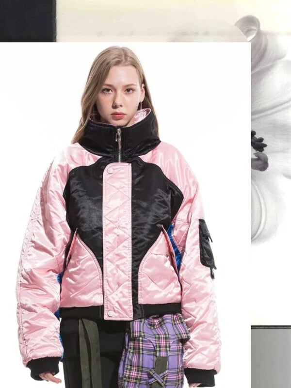 Pink Synthetic / Polyester Oversized Puffer Jacket with Long Sleeves