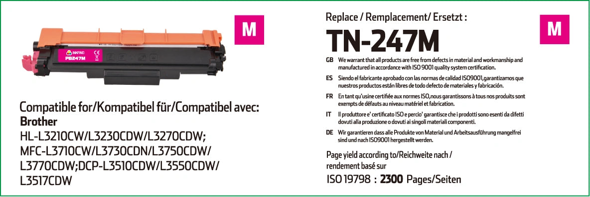 INKFIND high capacity magenta toner cartridge for Brother TN-247M - 2300 pages