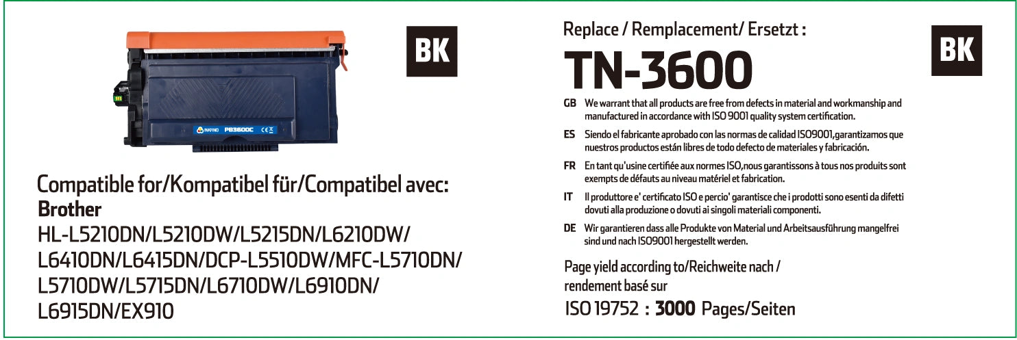 Compatible TN-3600 toner cartridge replacement for Brother printers