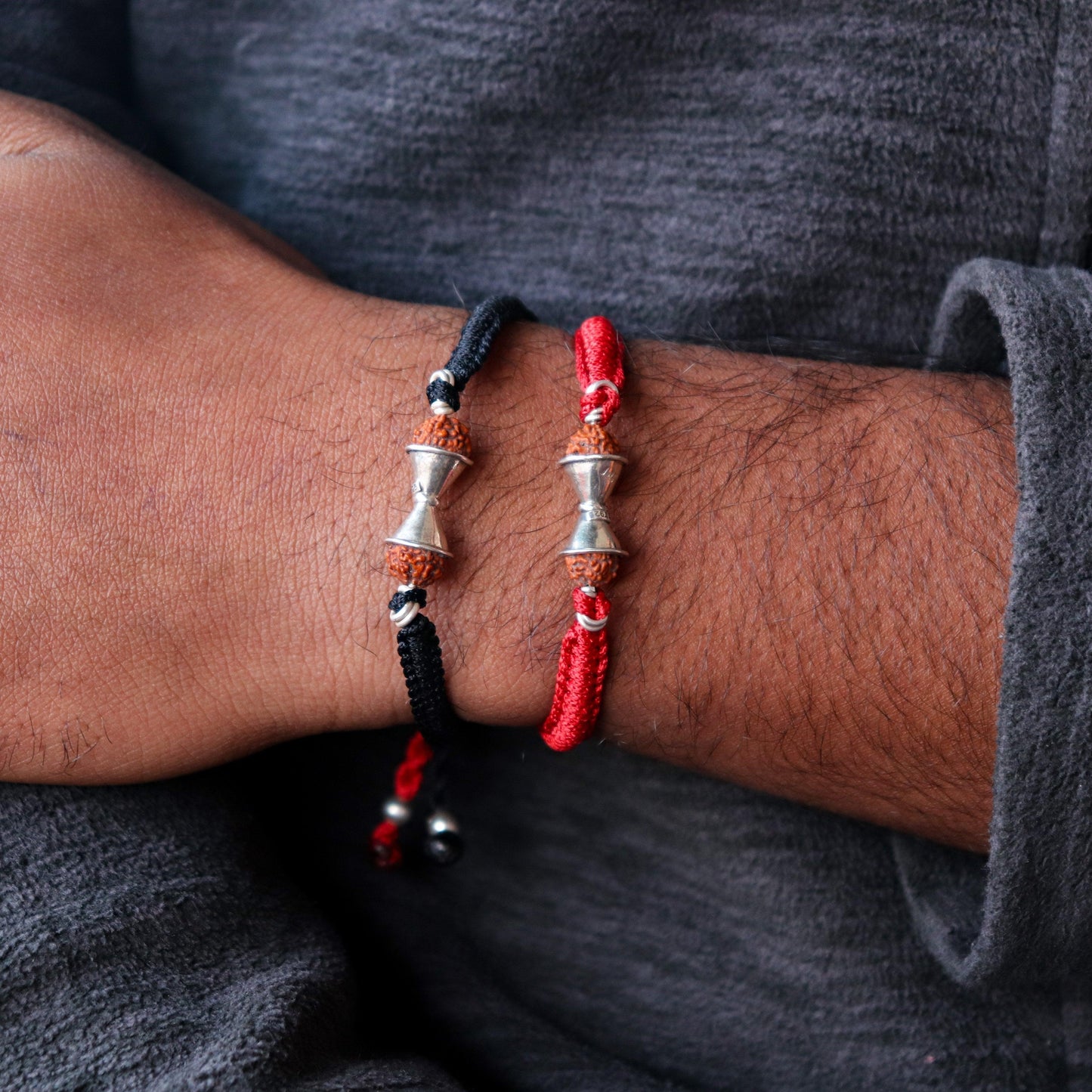 Rudraksh Damru Nazarbattu Bracelet( Black/Red) - Smith Jewels