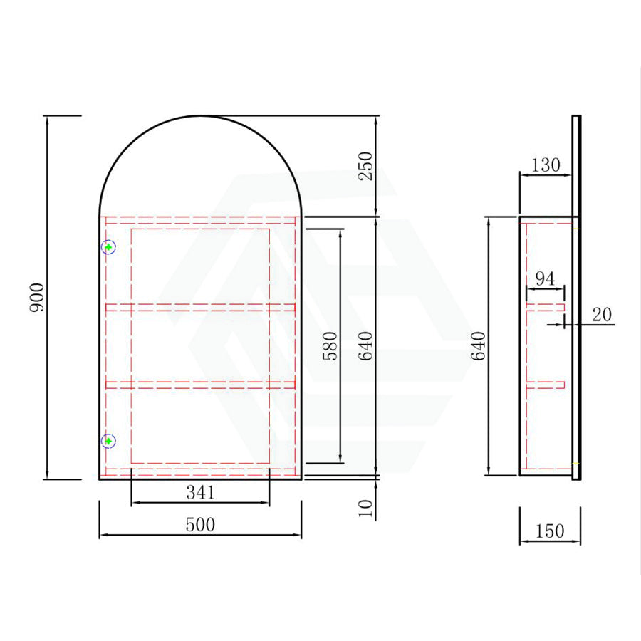 500X900Mm Canterbury Wall Hung Arch Shaving Mirror Cabinet Carita Finish For Bathroom Cabinets