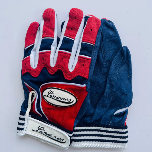 blue and red batting gloves