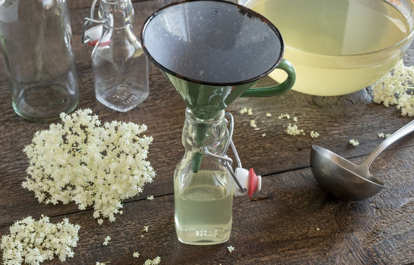 Elderflower syrup making equipment.