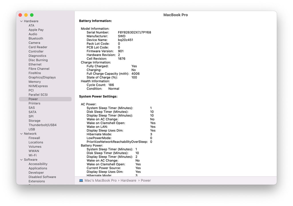 System report battery health MacBook