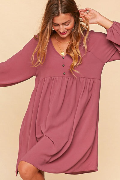 Enchanted to Meet Raglan Babydoll Dress with Buttons and Pockets