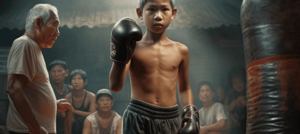 Age of Muay Thai Fighters Thailand - Young Muay Thai fighter training whilst olders watch