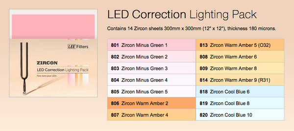 Zircon LED correction lighting filter pack