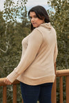 Plus Khaki High Cowl Neck Long Sleeve Rib Hem Sweater Made In U.S.A