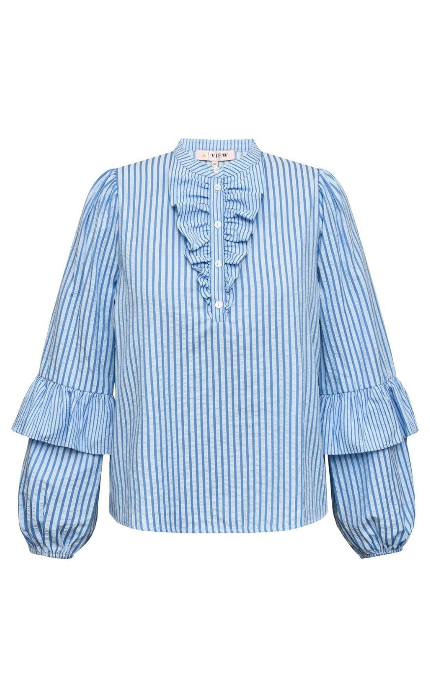Se A-View Bluse - Karin - Blue/White Stripe hos Fashionbystrand