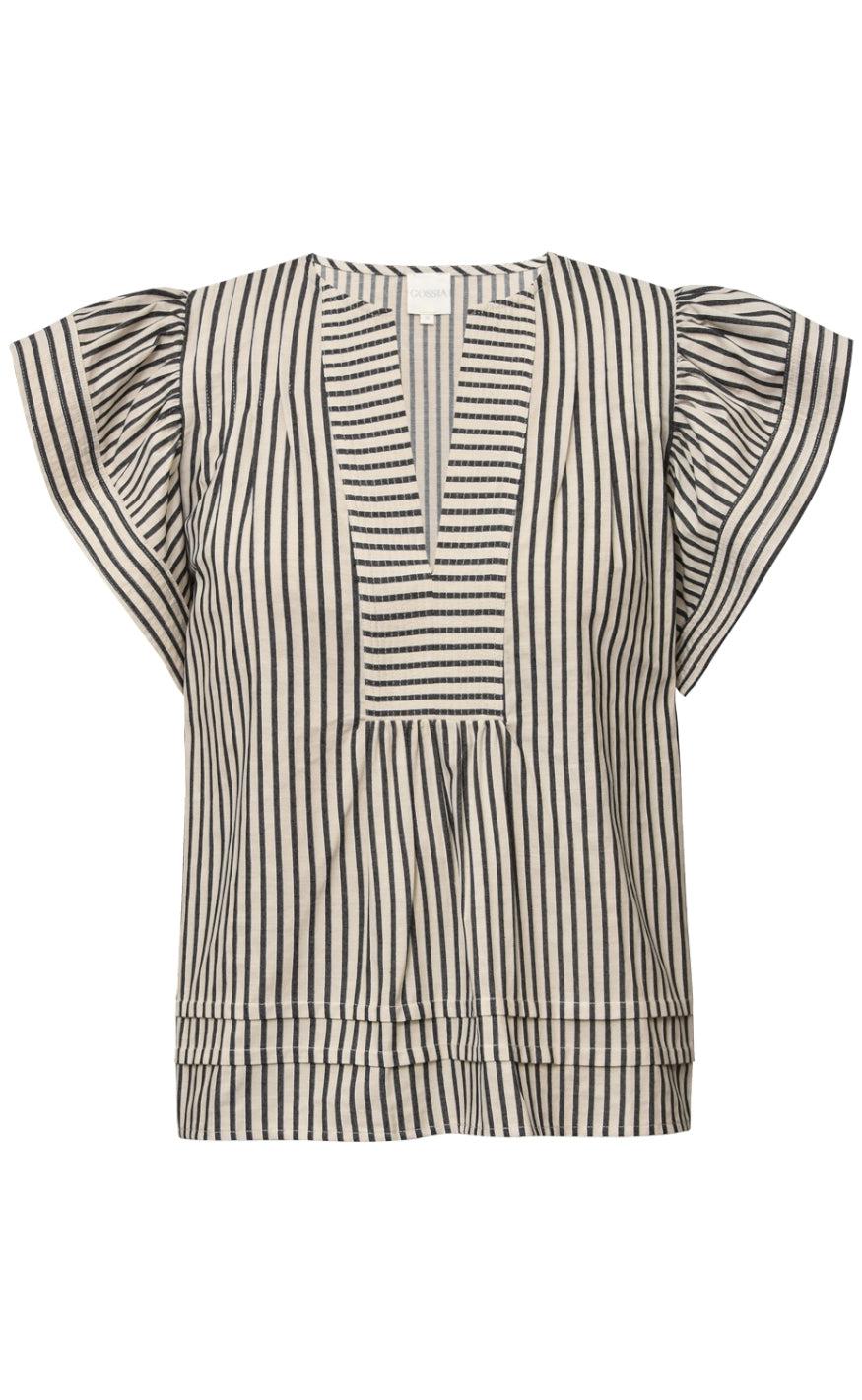 Se Gossia Bluse - Minka - Creme Black Stripes hos Fashionbystrand