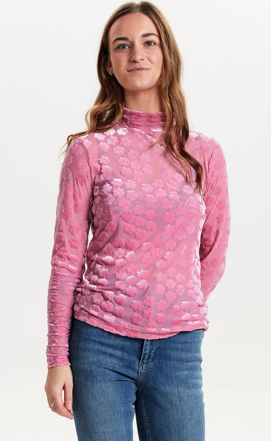 13: Nümph High Neck Bluse - Johanna - Pink Frosting