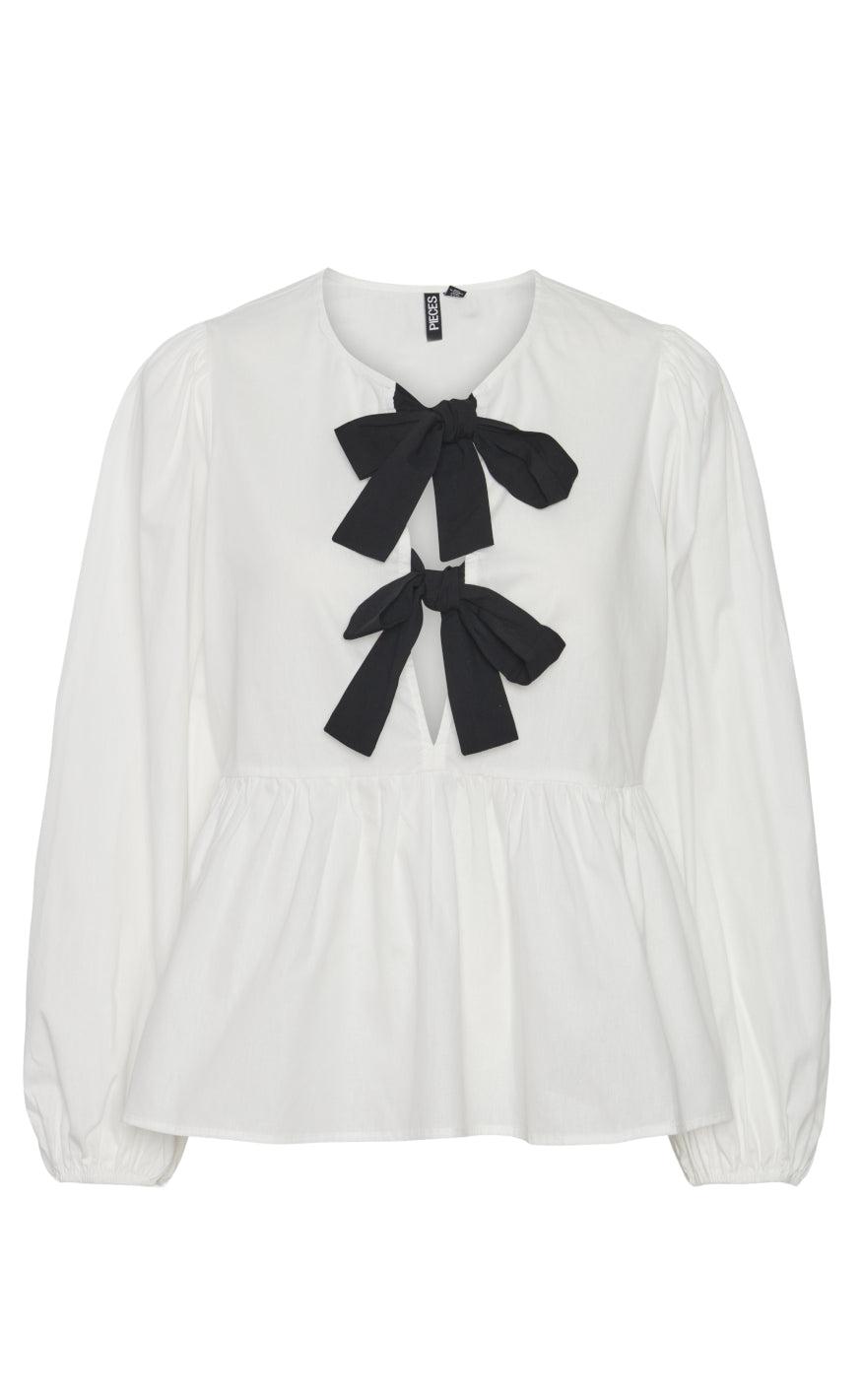 Billede af PIECES Bluse - Golly Bow - Bright White Black Bows