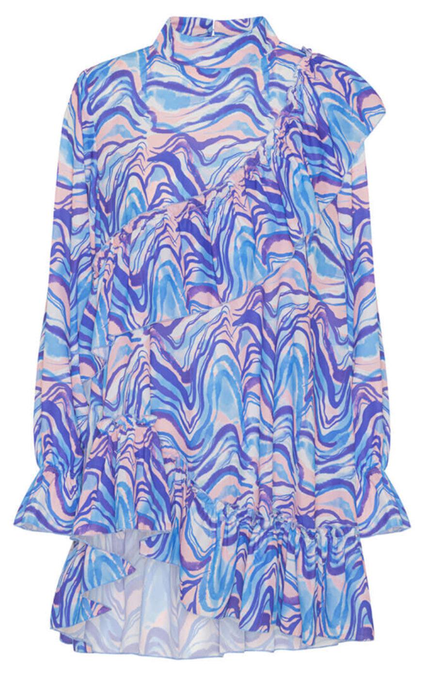 Se Hunkøn Bluse - Mabel Ruffle - Blue Swirl Art Print hos Fashionbystrand