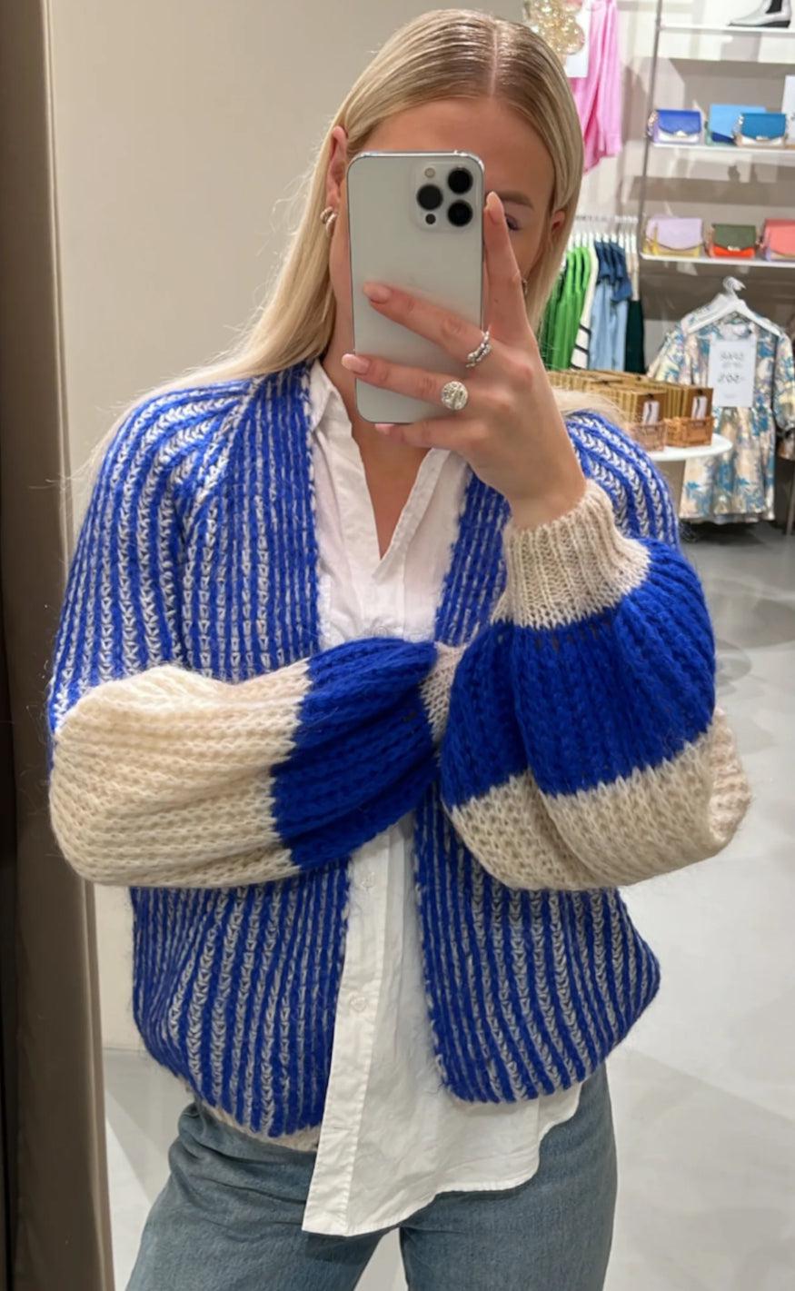 Image of Noella Cardigan - Liana - Cream/Cobalt Blue