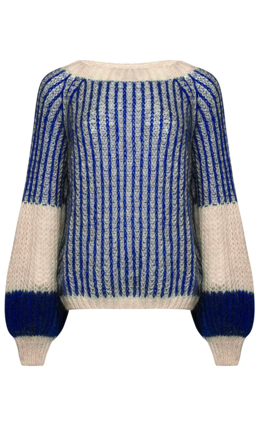 Se Noella Sweater - Liana - Cream/Cobalt Blue hos Fashionbystrand