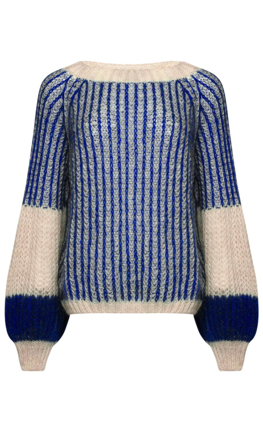 Image of Noella Sweater - Liana - Cream/Cobalt Blue