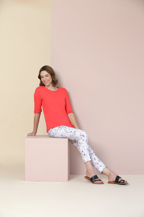 Stretch linen ankle pant