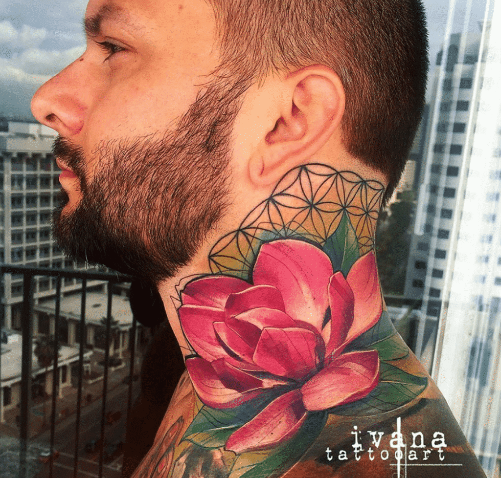 Ivana Belakova Flower Neck Tattoo