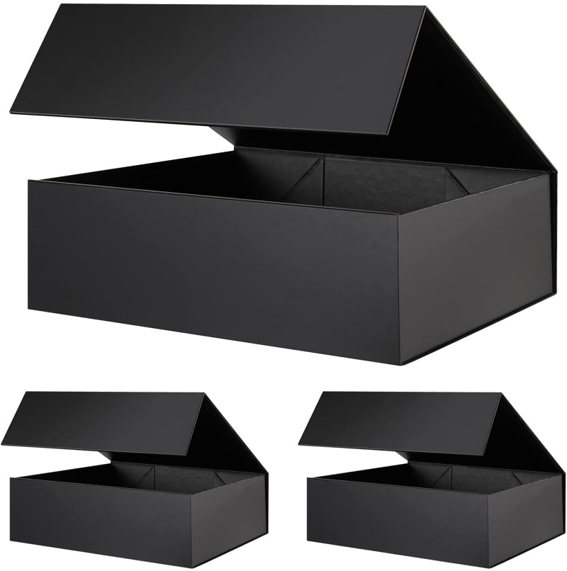 PKGSMART Extra Large Gift Box with Lid, Black Magnetic Gift Box with  Ribbon, 16.3x14.2x5 inches
