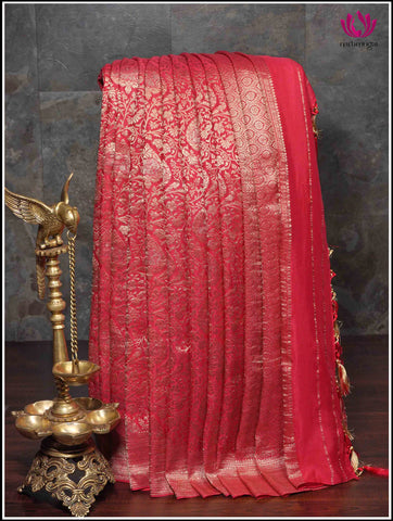 Mysore Silk Saree in Pink with gold zari