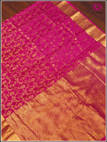 Mysore Silk Saree in Pink with floral broacade - Silk Mark Certified