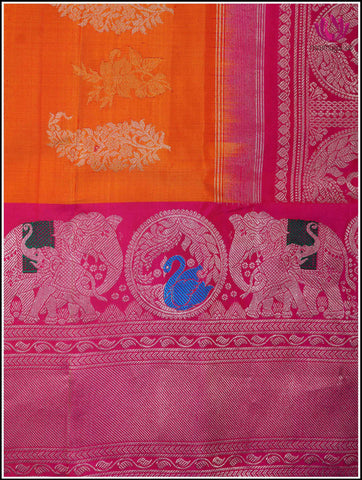 Gadwal Silk saree in Orange and Pink in Silver and Gold Zari