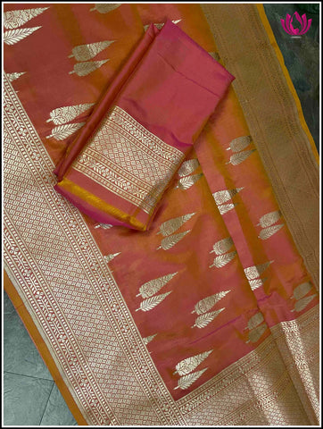 Banarasi Katan Mulberry silk saree in dual shade Pinkish peach with Golden zari