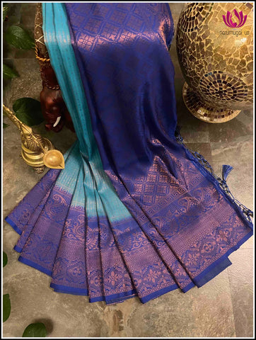 Light blue Banarasi silk saree with copper zari
