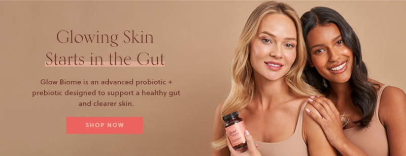 Two Women holding Glow Biome gut and skin probiotics