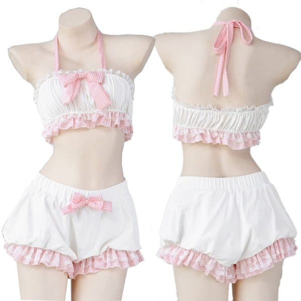 Black Kuromi Lingerie Set Fuzzy Bloomer Shorts Pastel Goth Kawaii Babe