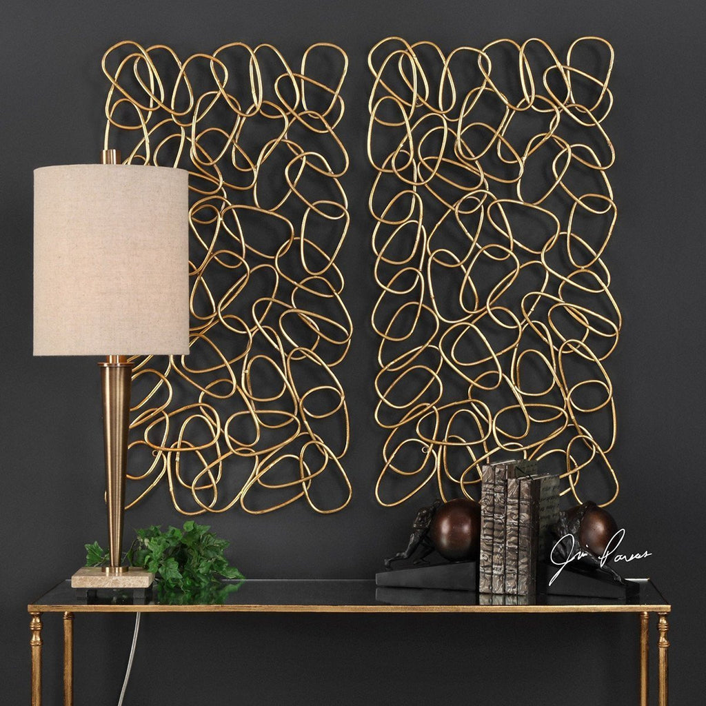 Uttermost In The Loop Gold Wall Art Set Of 2 Wall Decor Benjamin Rugs Furniture