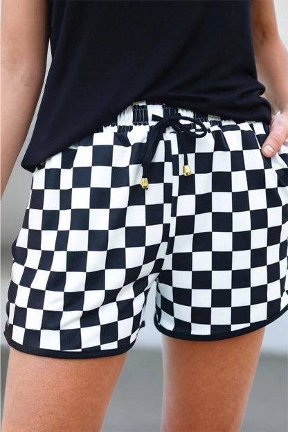 Checkerboard Checkered Drawstring Everyday Shorts