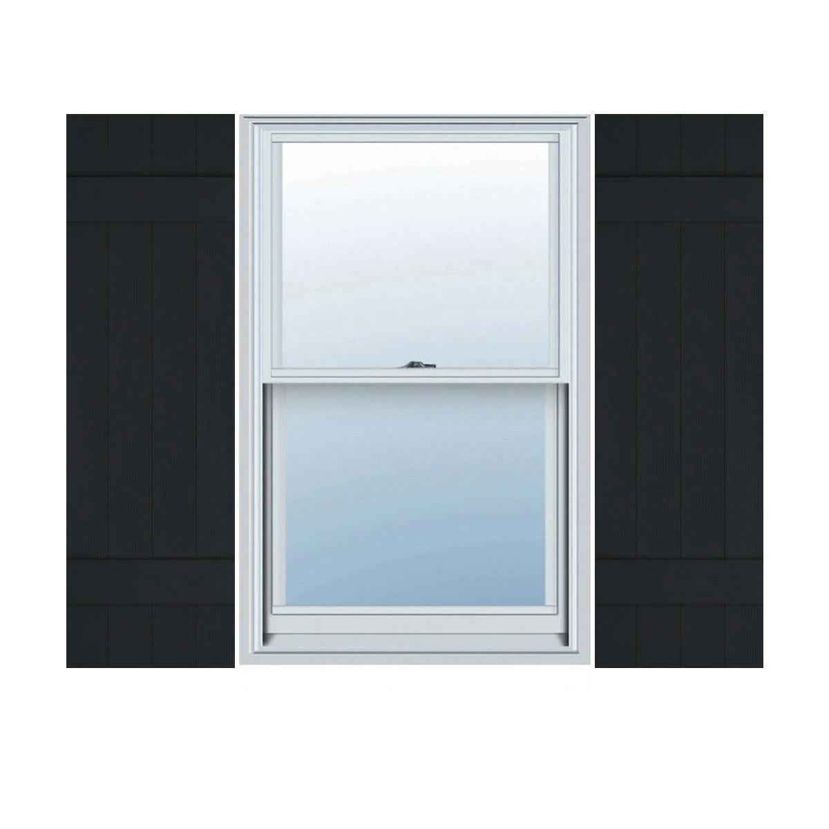 14 inchw x 44 inchh Lifetime Vinyl, Custom Four Board Joined (2 Batten), Board-n-Batten Shutters, w/Shutter-Loks (Per Pair), Bla