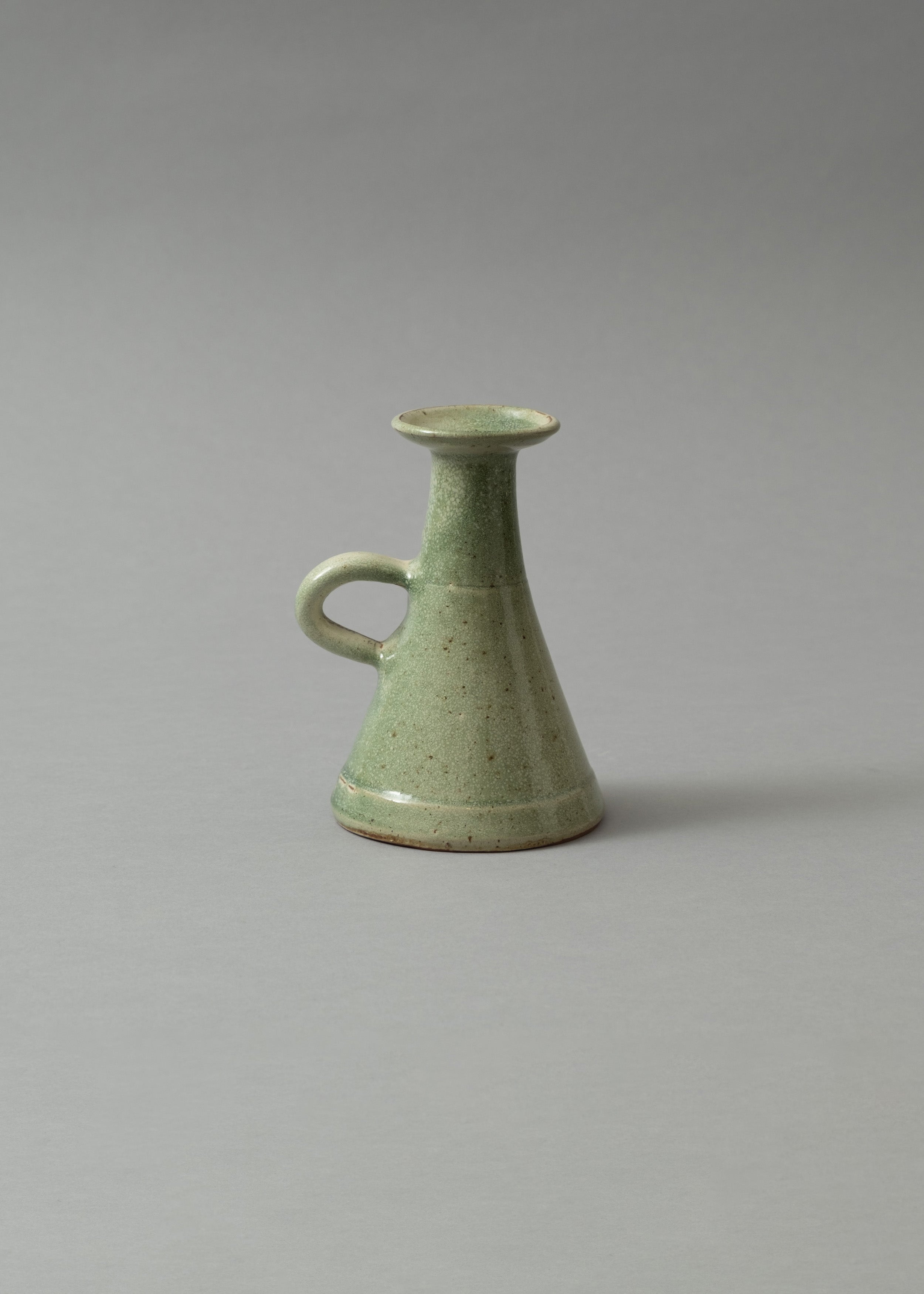 BOUGEOIR CONIQUE EN GRÃS EMAILLÃ - VERT - H 16 CM - POTERIE TURGIS