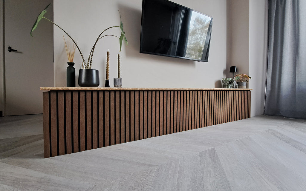 Sideboard renovated and dressed up with wooden panels