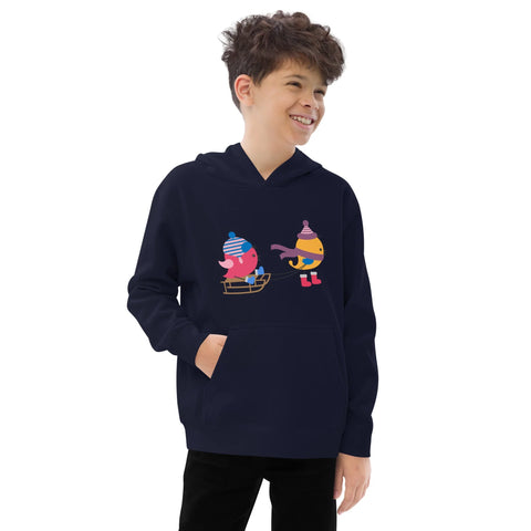 Sledding Birds Kids Fleece Hoodie