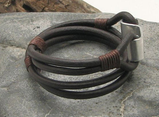 Brown Leather Wrap Bracelet with Hook Clasp - OZWristGear.com - OZ ...