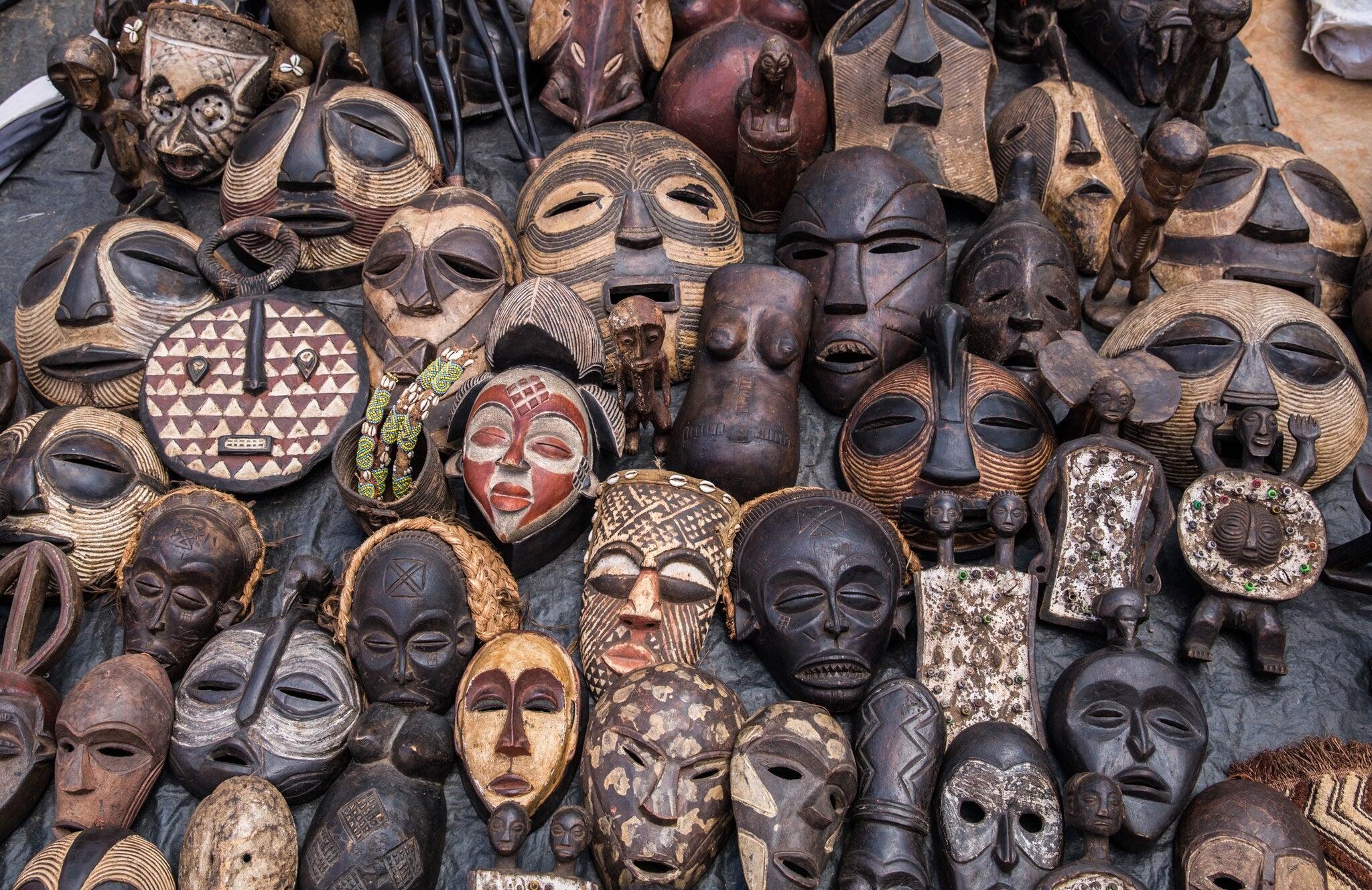 Collection of African Tribal Art Alt: A collection of African tribal art wooden masks