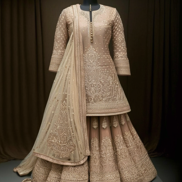 Dusty beige kurta and sharara set | Sharara set, Fashion, Aza fashion