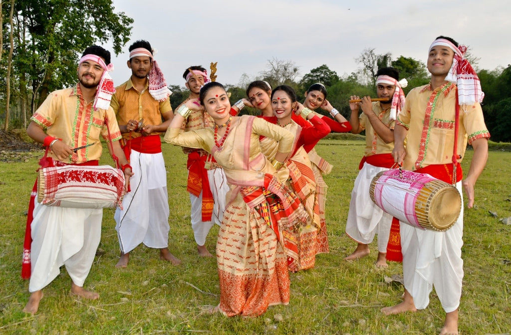 stock photo assam india april youths perform bihu dance on the occasion of rongali bihu one of the 1370355875