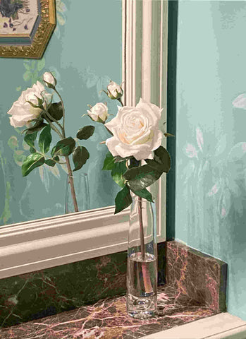 Single rose faux stem in vase