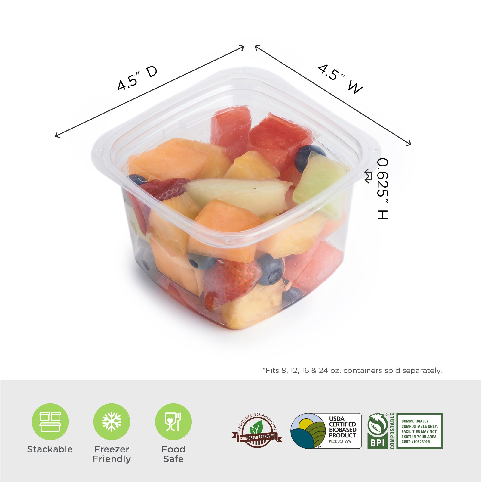 Planet+ Compostable Lid for 12/16/32 oz Food Containers