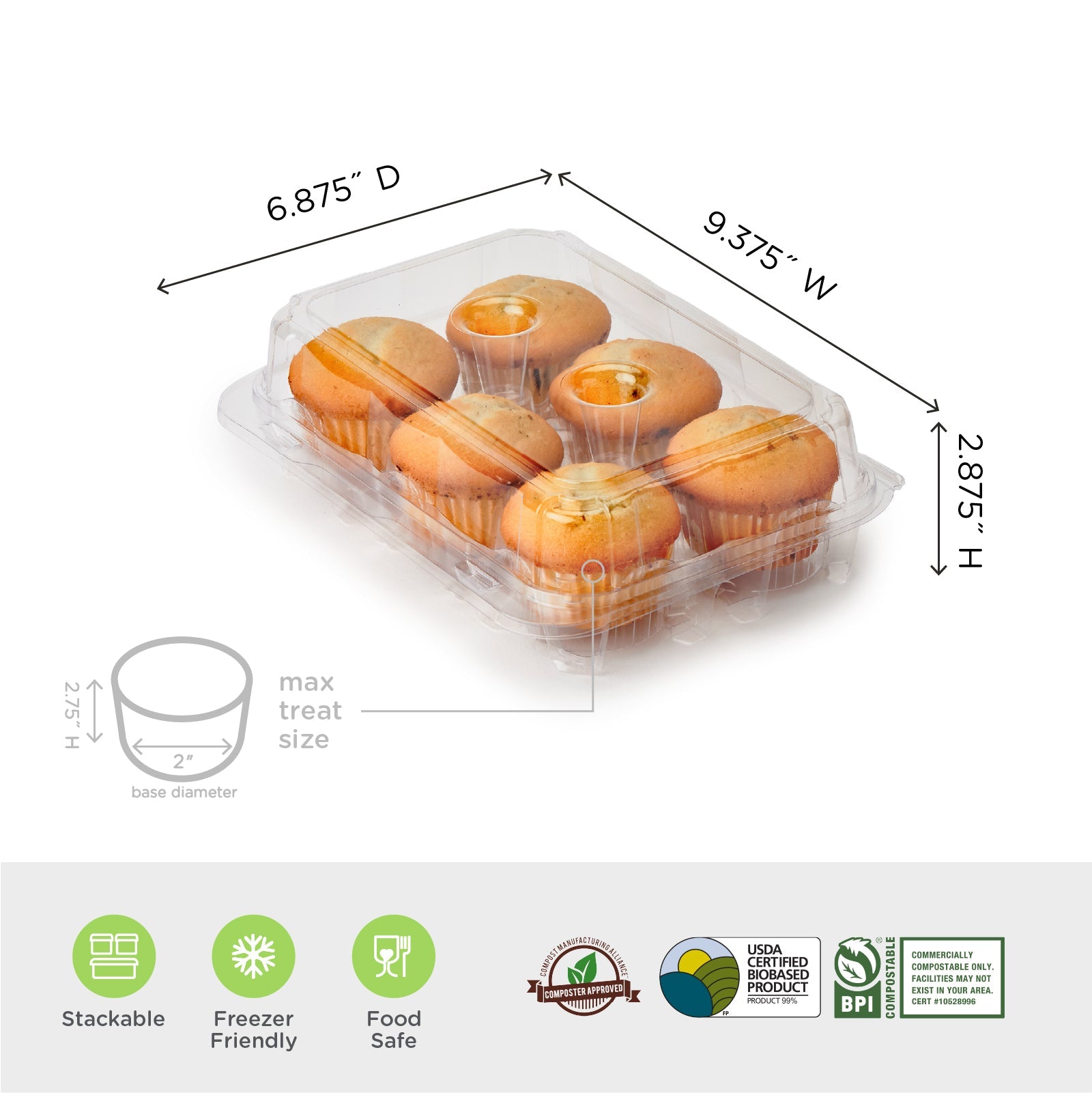 Muffin Fresh Storage Container Holder with Lid, Airtight and Reusable,  BPA-Free, as seen on Shark Tank Products, Pack of 1, Holds 6 Fresh Muffins