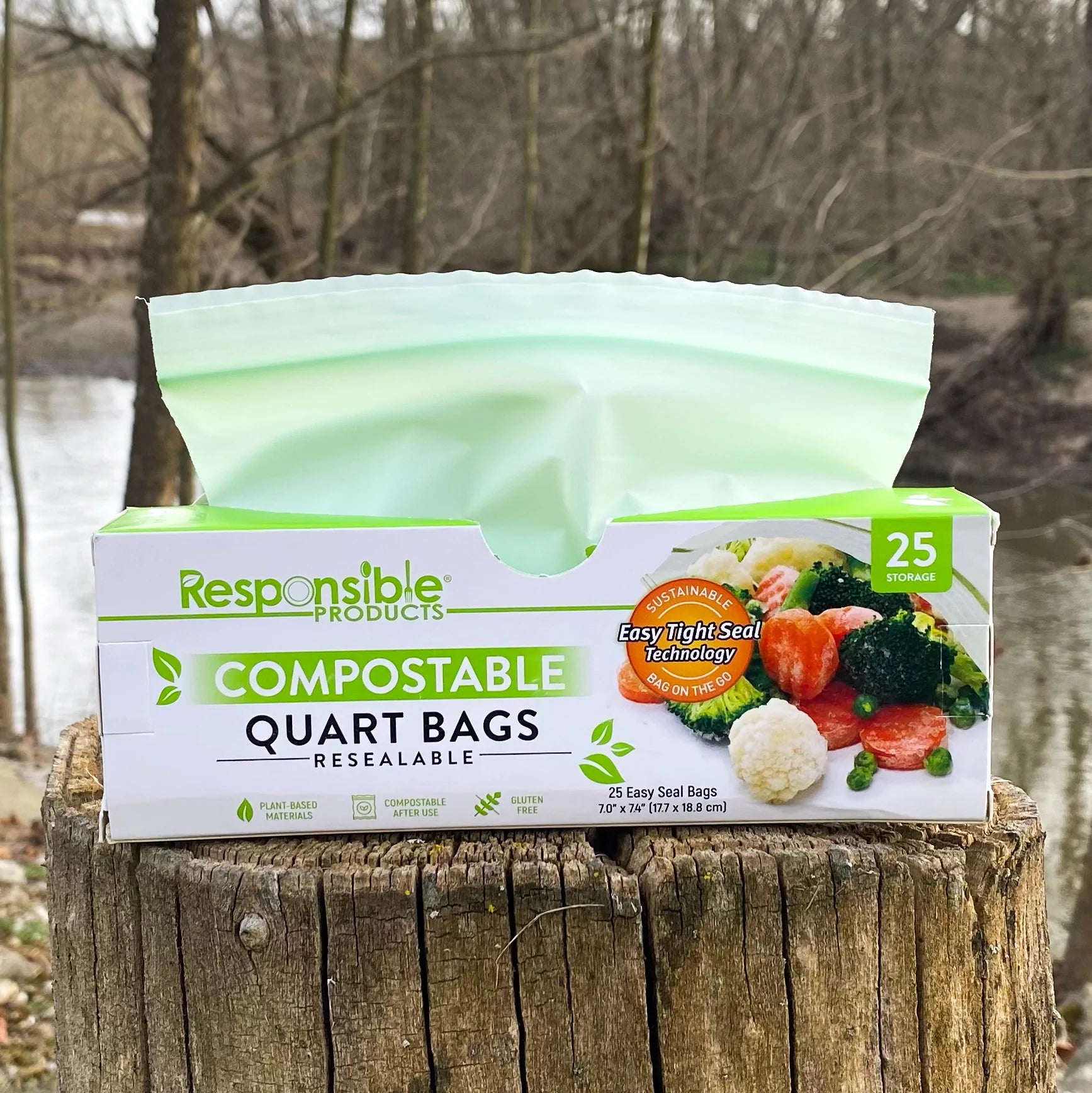 100% Compostable Zip Bag – Quart Size - Resealable Bags – Eco Friendly Freezer Safe - Extra Strength Strong Food Storage Bags – Plant-Based Reusable