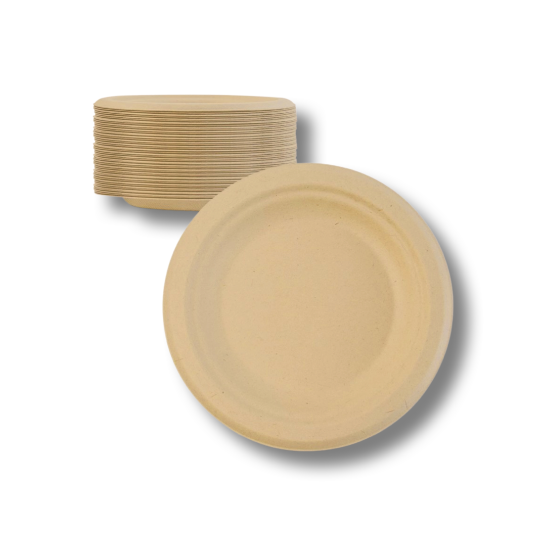 50 Count 100% Compostable 6-Inch Plates EcoQuality - Natural