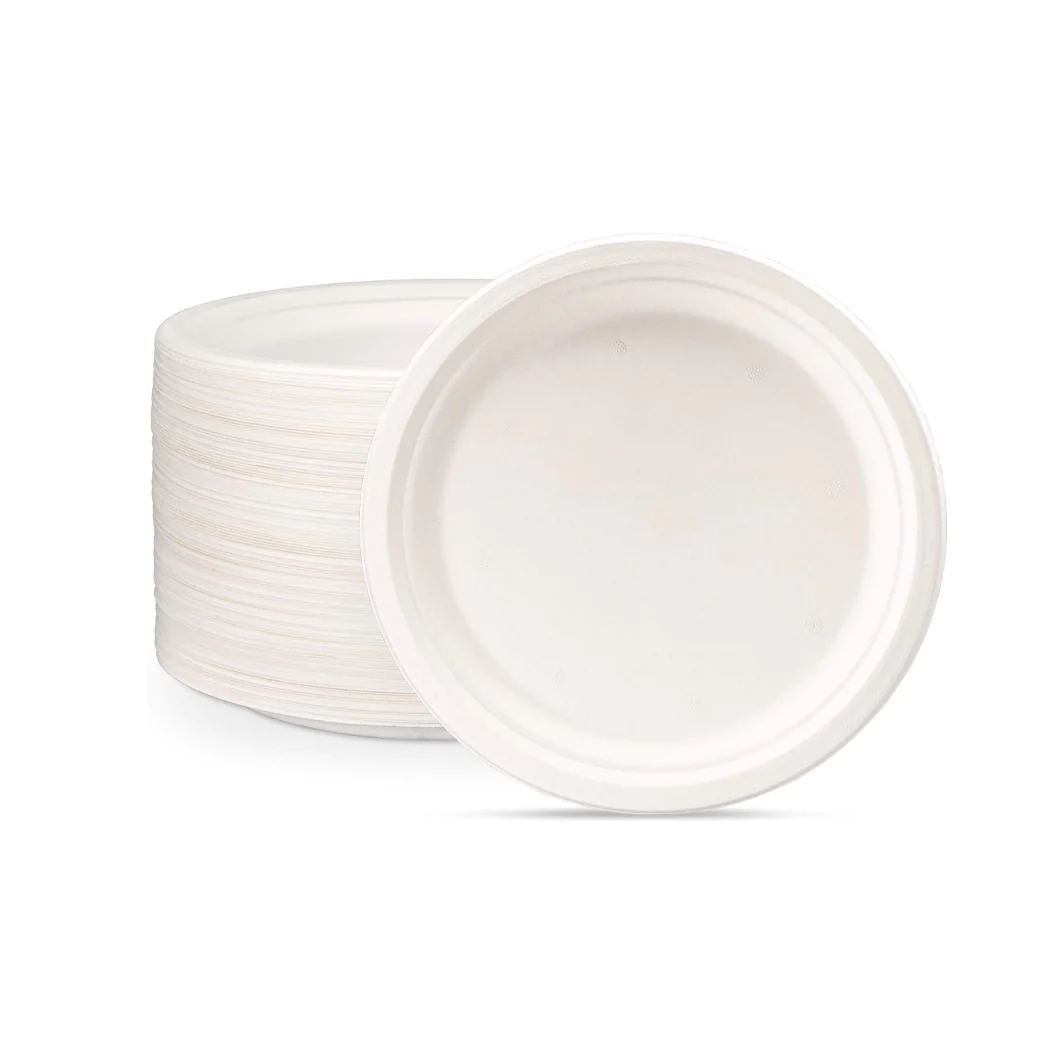 Plant-Based Pearl White Compostable Plates, 9 Inch Round